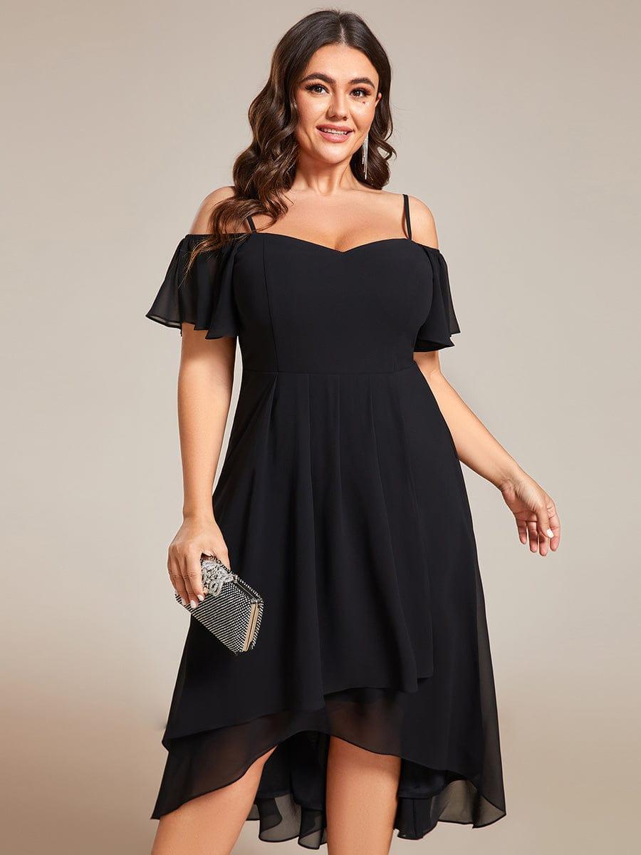 Vintage Plus Size Off-The-Shoulder Chiffon Midi Wedding Guest Dress