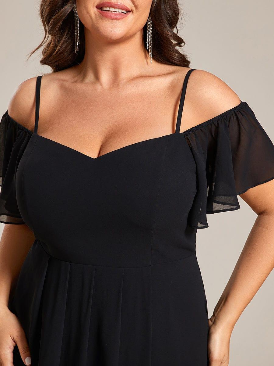 Vintage Plus Size Off-The-Shoulder Chiffon Midi Wedding Guest Dress