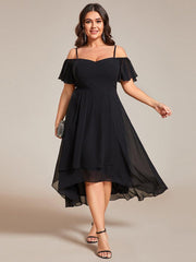 Vintage Plus Size Off-The-Shoulder Chiffon Midi Wedding Guest Dress