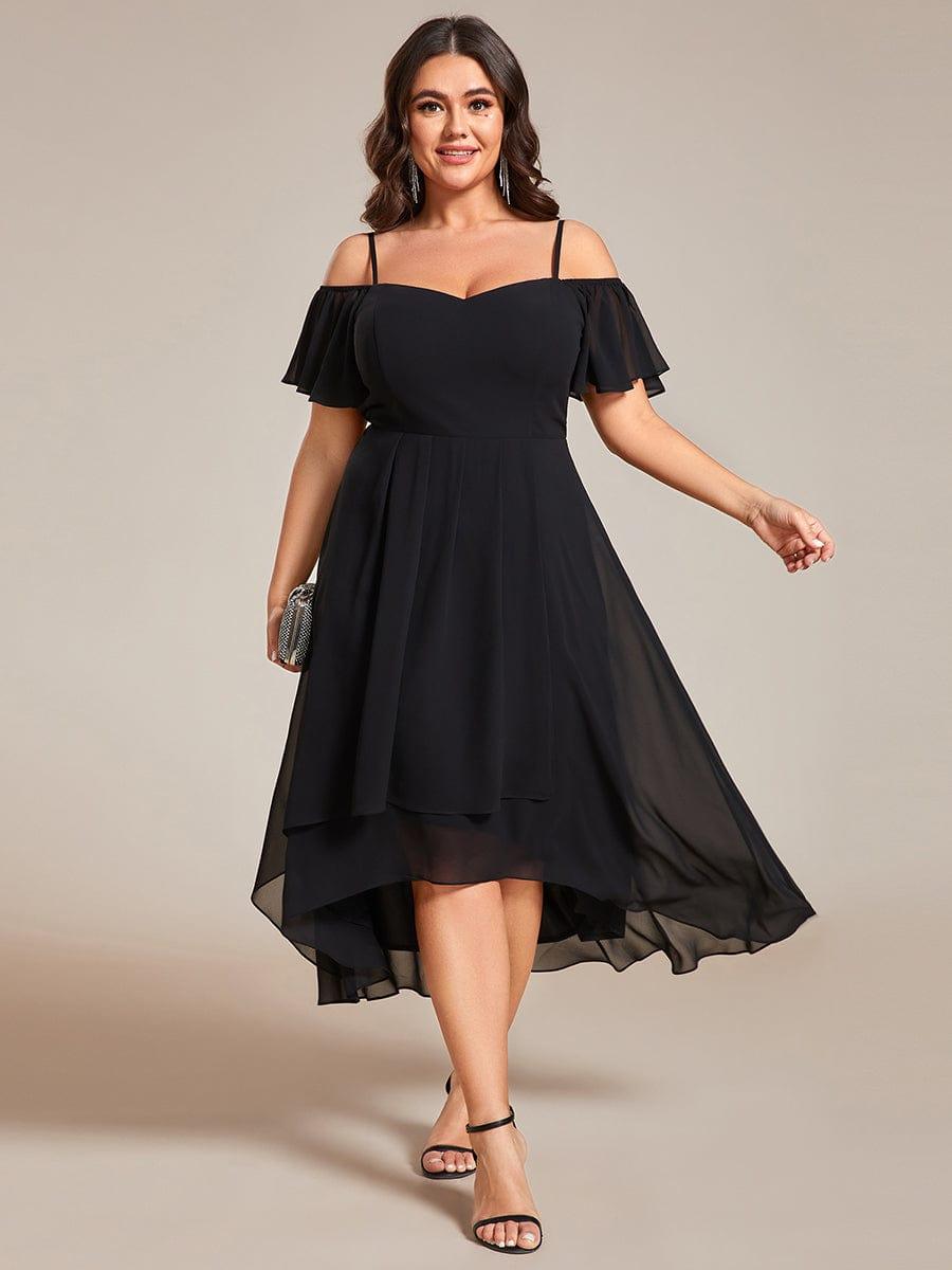 Vintage Plus Size Off-The-Shoulder Chiffon Midi Wedding Guest Dress