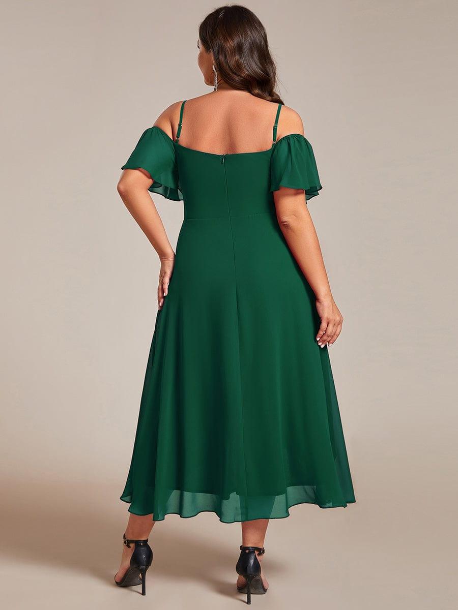 Vintage Plus Size Off-The-Shoulder Chiffon Midi Wedding Guest Dress