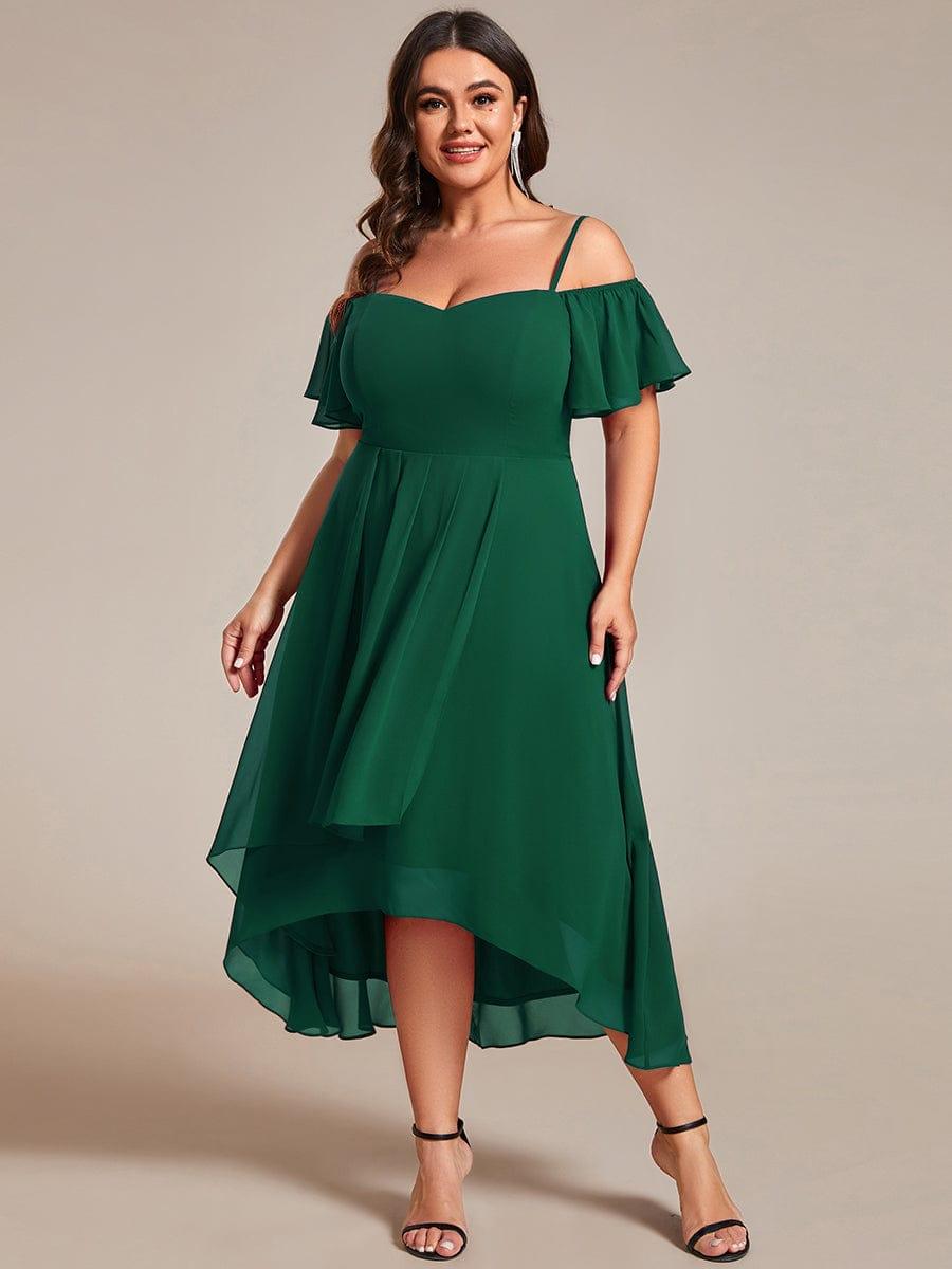 Vintage Plus Size Off-The-Shoulder Chiffon Midi Wedding Guest Dress