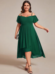 Vintage Plus Size Off-The-Shoulder Chiffon Midi Wedding Guest Dress
