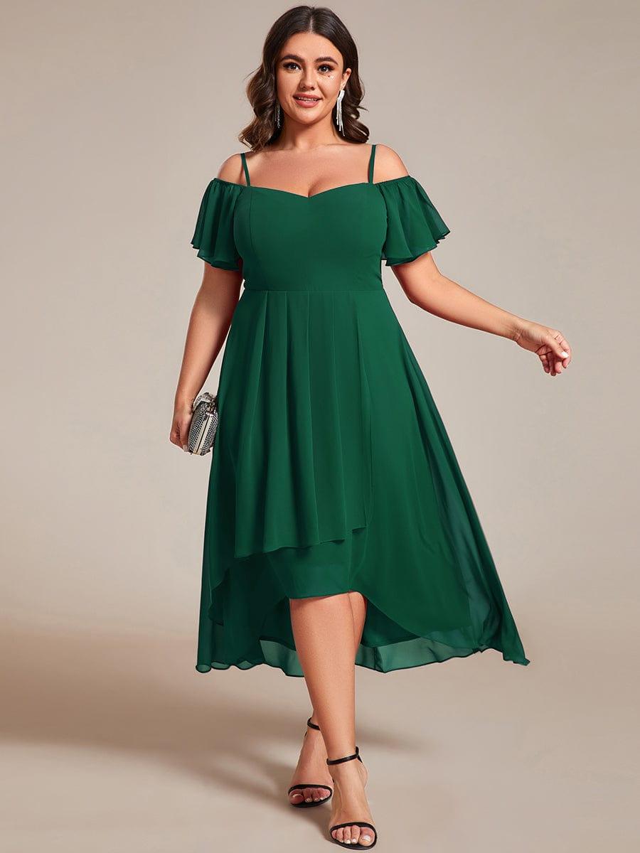 Vintage Plus Size Off-The-Shoulder Chiffon Midi Wedding Guest Dress