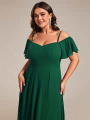 Vintage Plus Size Off-The-Shoulder Chiffon Midi Wedding Guest Dress