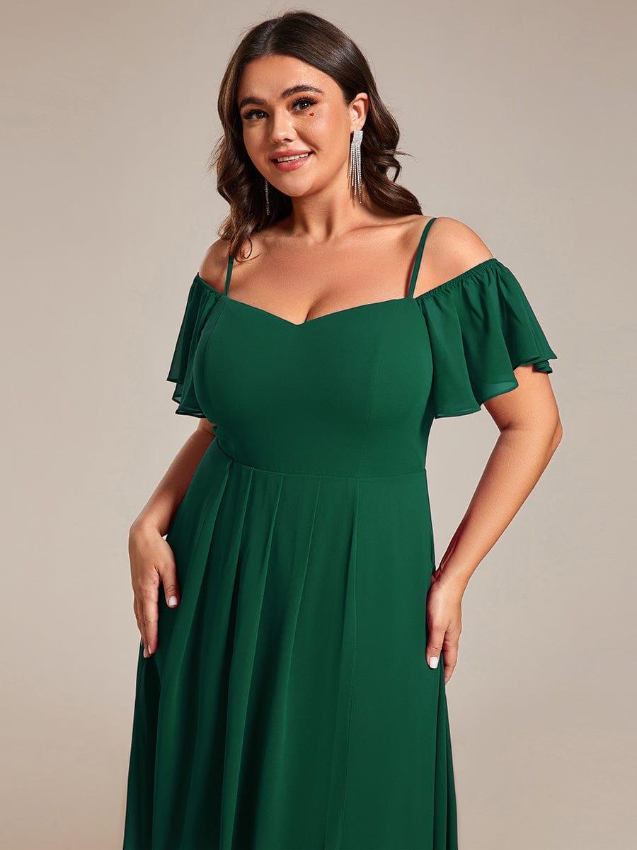 Vintage Plus Size Off-The-Shoulder Chiffon Midi Wedding Guest Dress