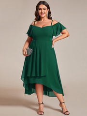 Vintage Plus Size Off-The-Shoulder Chiffon Midi Wedding Guest Dress