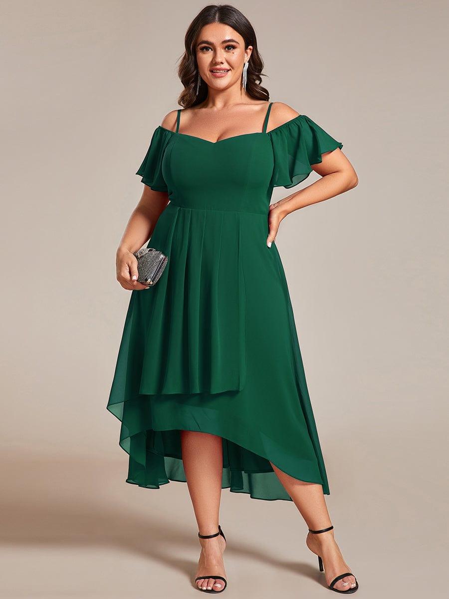 Vintage Plus Size Off-The-Shoulder Chiffon Midi Wedding Guest Dress
