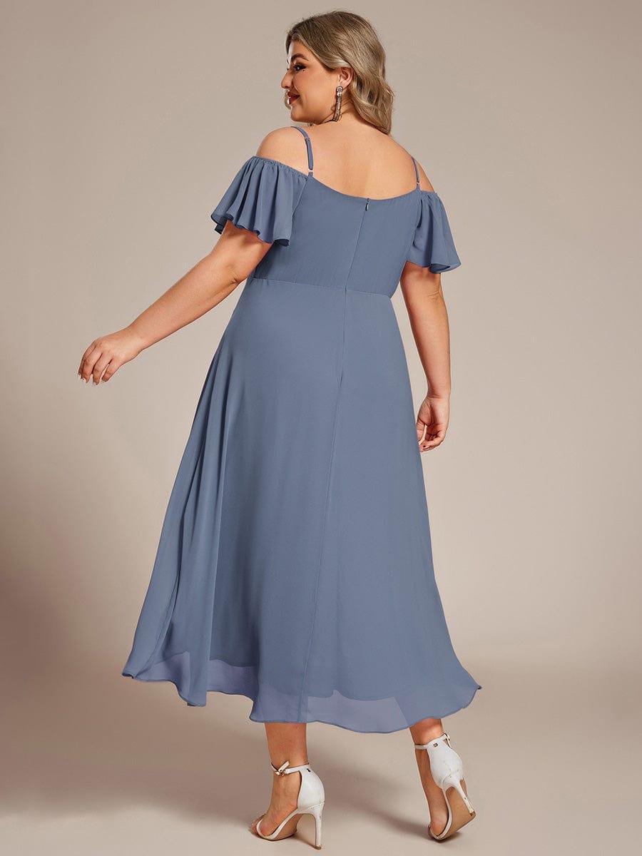 Vintage Plus Size Off-The-Shoulder Chiffon Midi Wedding Guest Dress