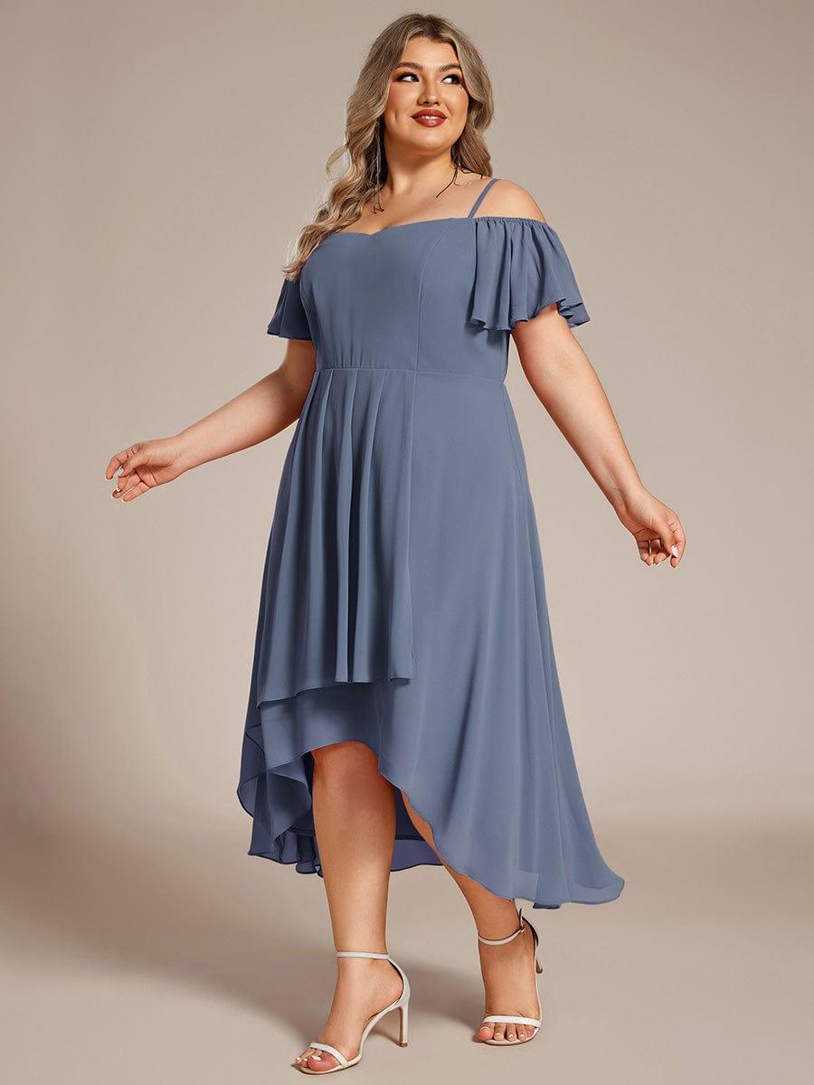 Vintage Plus Size Off-The-Shoulder Chiffon Midi Wedding Guest Dress