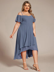 Vintage Plus Size Off-The-Shoulder Chiffon Midi Wedding Guest Dress