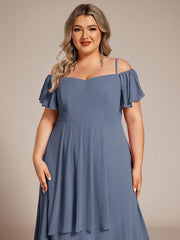 Vintage Plus Size Off-The-Shoulder Chiffon Midi Wedding Guest Dress