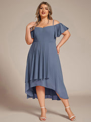 Vintage Plus Size Off-The-Shoulder Chiffon Midi Wedding Guest Dress