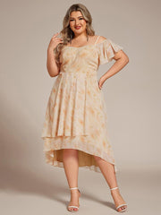 Vintage Plus Size Off-The-Shoulder Chiffon Midi Wedding Guest Dress