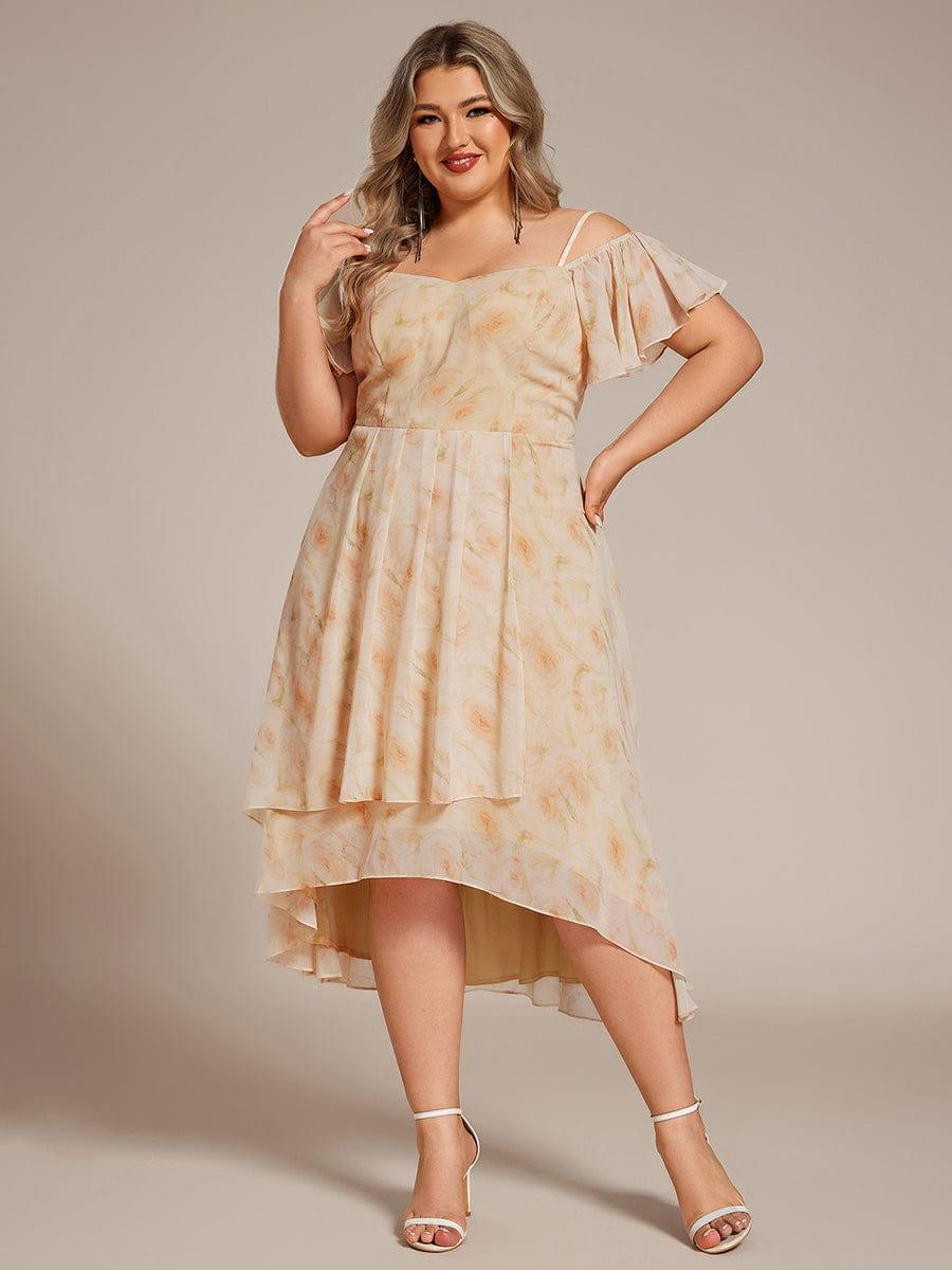 Vintage Plus Size Off-The-Shoulder Chiffon Midi Wedding Guest Dress
