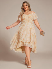 Vintage Plus Size Off-The-Shoulder Chiffon Midi Wedding Guest Dress