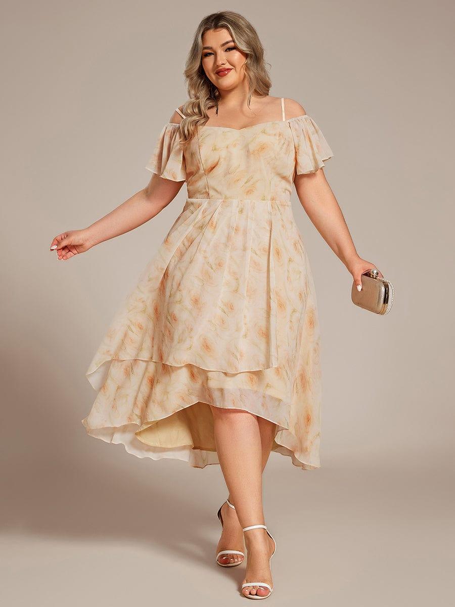 Vintage Plus Size Off-The-Shoulder Chiffon Midi Wedding Guest Dress