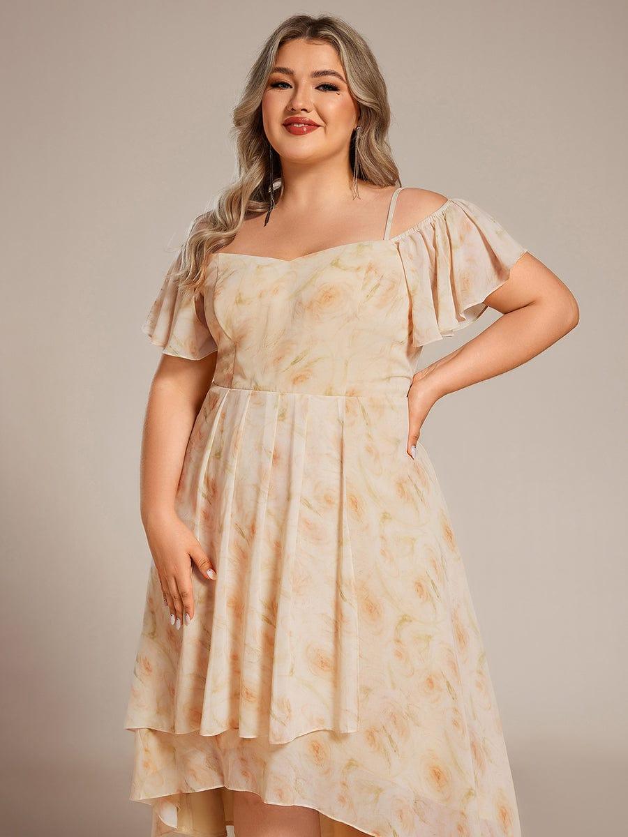 Vintage Plus Size Off-The-Shoulder Chiffon Midi Wedding Guest Dress