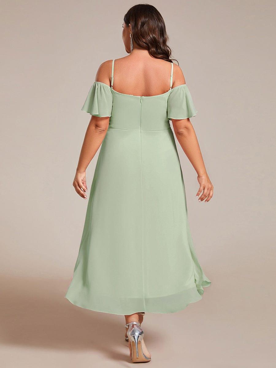 Vintage Plus Size Off-The-Shoulder Chiffon Midi Wedding Guest Dress