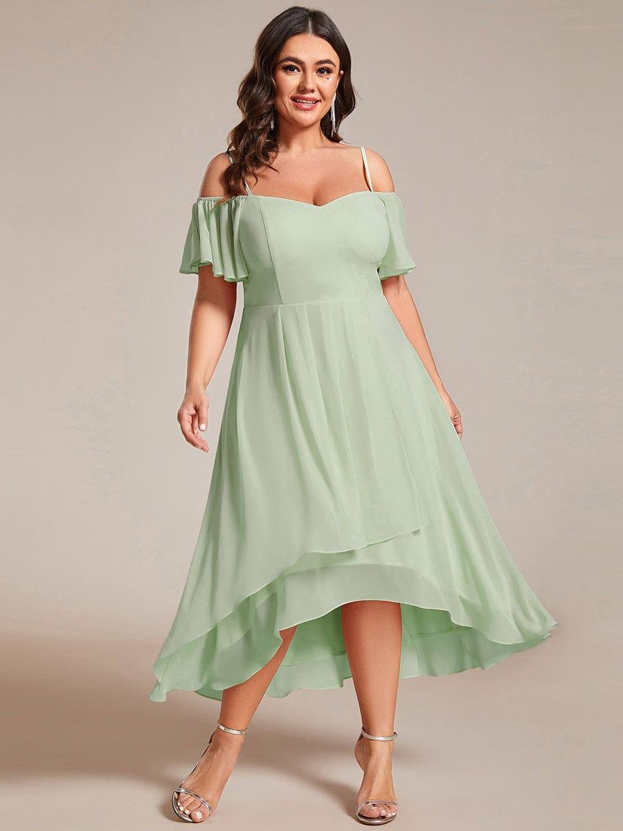 Vintage Plus Size Off-The-Shoulder Chiffon Midi Wedding Guest Dress