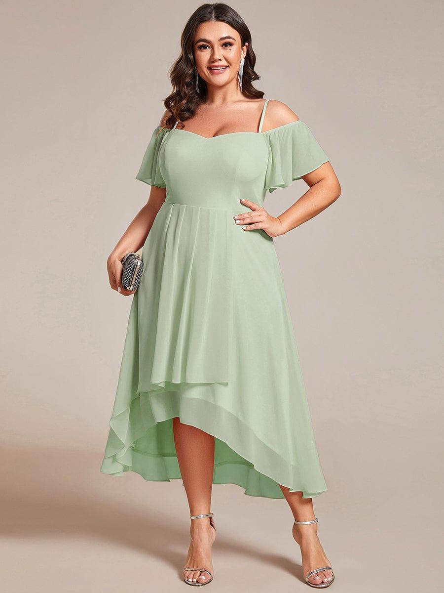 Vintage Plus Size Off-The-Shoulder Chiffon Midi Wedding Guest Dress