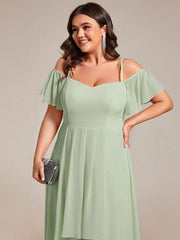 Vintage Plus Size Off-The-Shoulder Chiffon Midi Wedding Guest Dress