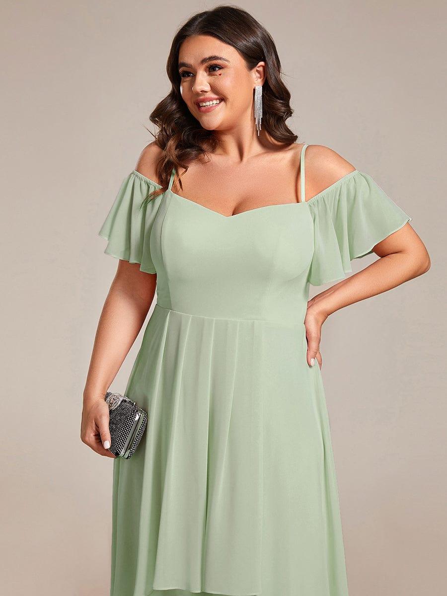 Vintage Plus Size Off-The-Shoulder Chiffon Midi Wedding Guest Dress
