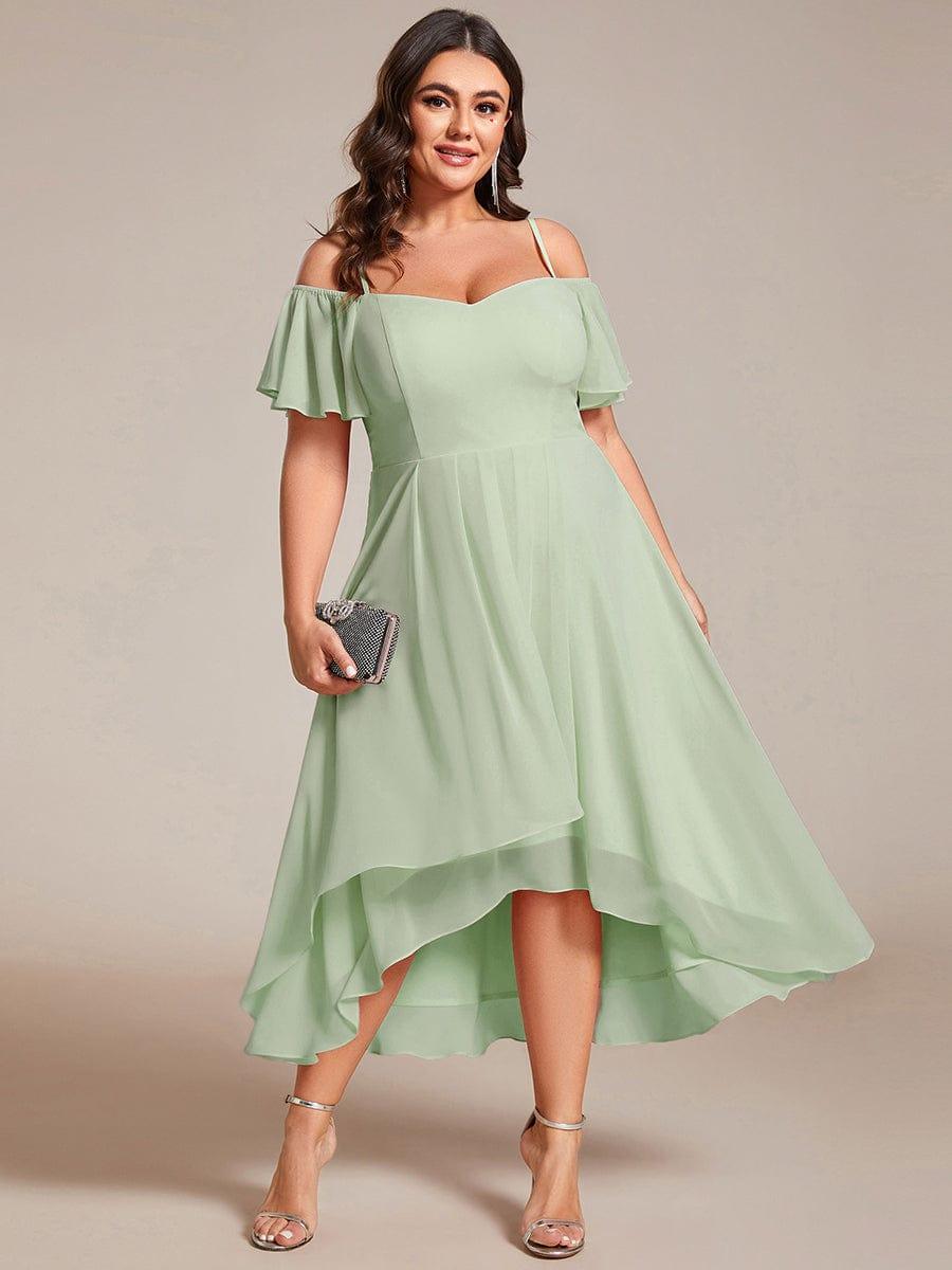 Vintage Plus Size Off-The-Shoulder Chiffon Midi Wedding Guest Dress
