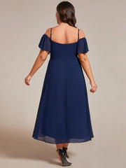 Vintage Plus Size Off-The-Shoulder Chiffon Midi Wedding Guest Dress