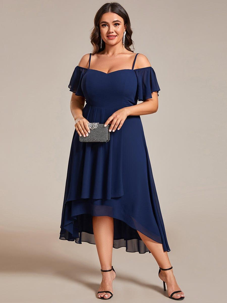 Vintage Plus Size Off-The-Shoulder Chiffon Midi Wedding Guest Dress