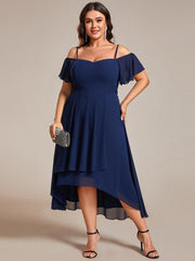 Vintage Plus Size Off-The-Shoulder Chiffon Midi Wedding Guest Dress