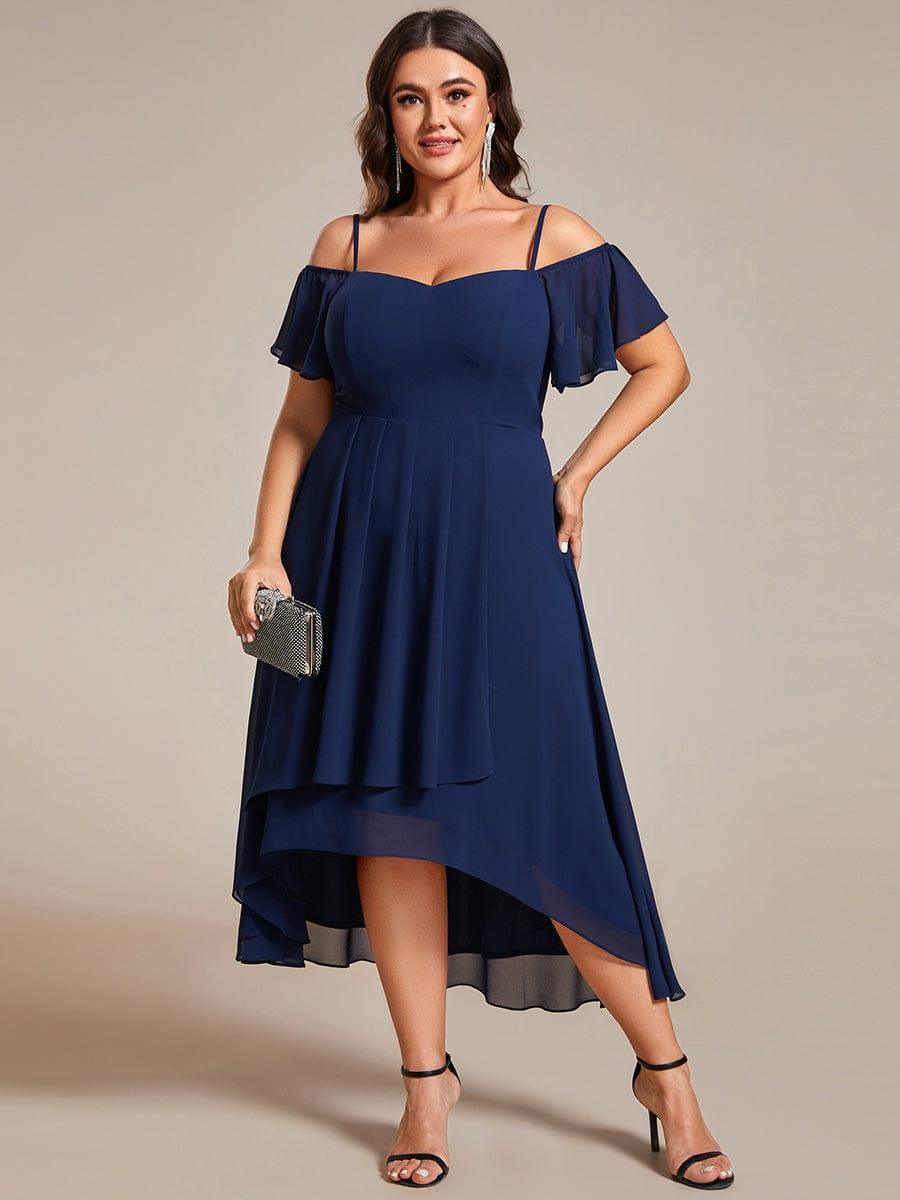 Vintage Plus Size Off-The-Shoulder Chiffon Midi Wedding Guest Dress