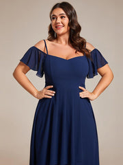 Vintage Plus Size Off-The-Shoulder Chiffon Midi Wedding Guest Dress