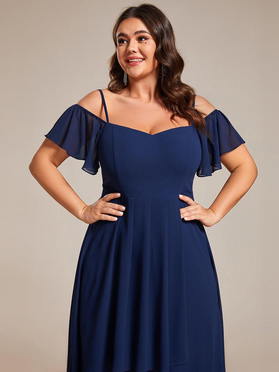 Vintage Plus Size Off-The-Shoulder Chiffon Midi Wedding Guest Dress