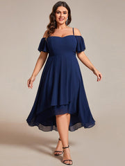 Vintage Plus Size Off-The-Shoulder Chiffon Midi Wedding Guest Dress