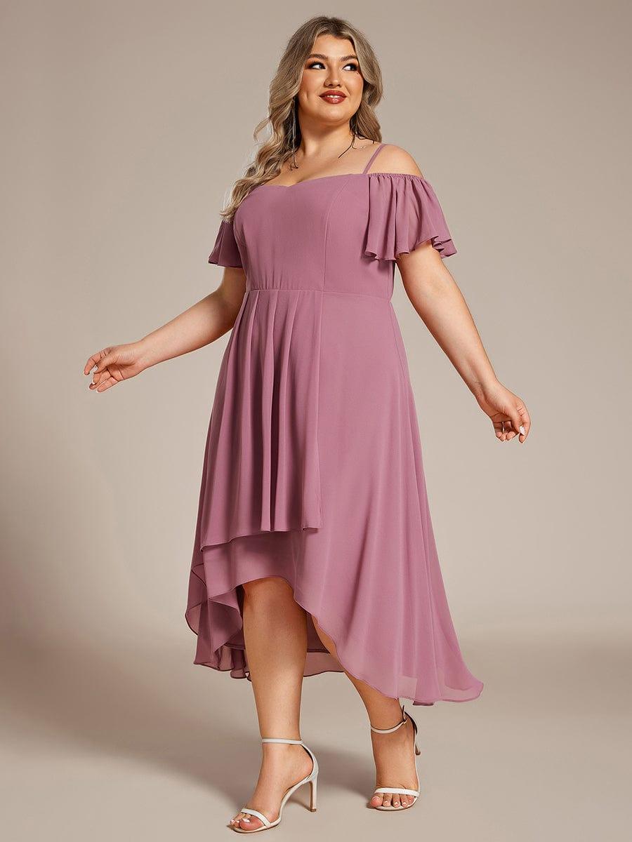 Vintage Plus Size Off-The-Shoulder Chiffon Midi Wedding Guest Dress