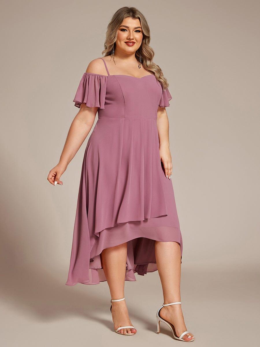 Vintage Plus Size Off-The-Shoulder Chiffon Midi Wedding Guest Dress