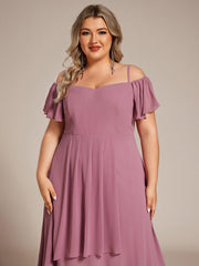 Vintage Plus Size Off-The-Shoulder Chiffon Midi Wedding Guest Dress