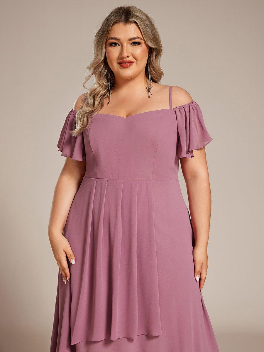 Vintage Plus Size Off-The-Shoulder Chiffon Midi Wedding Guest Dress