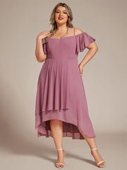 Vintage Plus Size Off-The-Shoulder Chiffon Midi Wedding Guest Dress