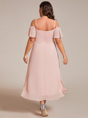 Vintage Plus Size Off-The-Shoulder Chiffon Midi Wedding Guest Dress