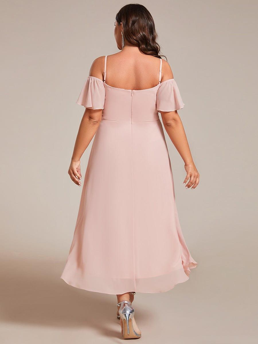 Vintage Plus Size Off-The-Shoulder Chiffon Midi Wedding Guest Dress