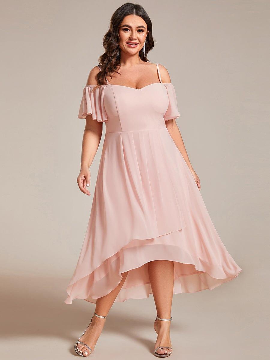 Vintage Plus Size Off-The-Shoulder Chiffon Midi Wedding Guest Dress