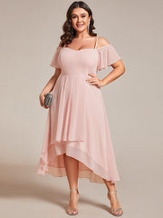 Vintage Plus Size Off-The-Shoulder Chiffon Midi Wedding Guest Dress