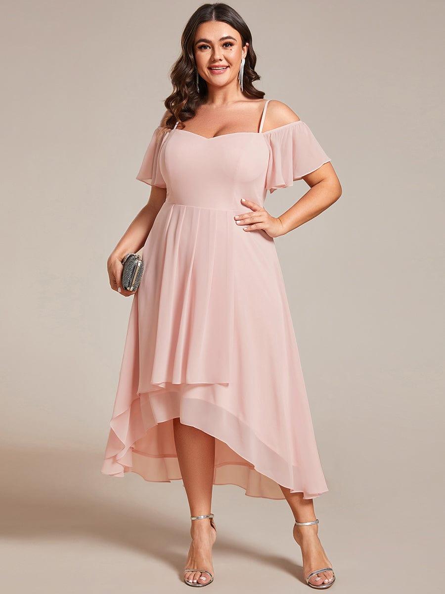 Vintage Plus Size Off-The-Shoulder Chiffon Midi Wedding Guest Dress