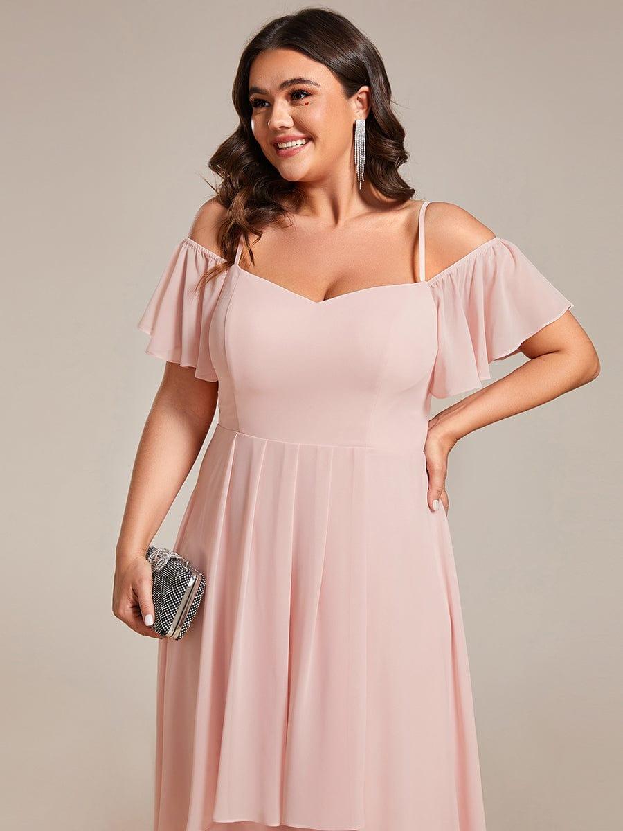 Vintage Plus Size Off-The-Shoulder Chiffon Midi Wedding Guest Dress