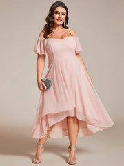 Vintage Plus Size Off-The-Shoulder Chiffon Midi Wedding Guest Dress