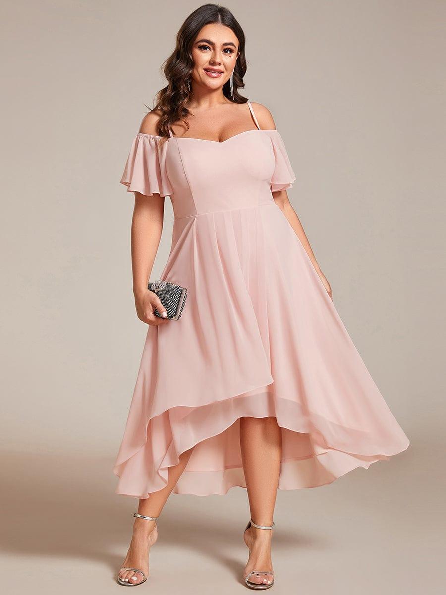 Vintage Plus Size Off-The-Shoulder Chiffon Midi Wedding Guest Dress