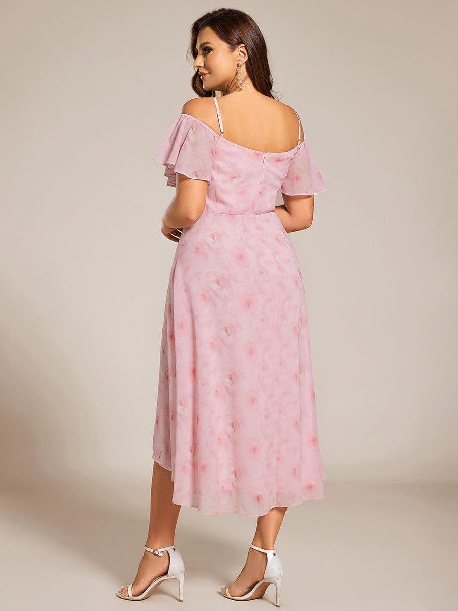Vintage Plus Size Off-The-Shoulder Chiffon Midi Wedding Guest Dress