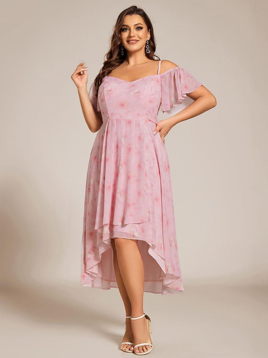Vintage Plus Size Off-The-Shoulder Chiffon Midi Wedding Guest Dress